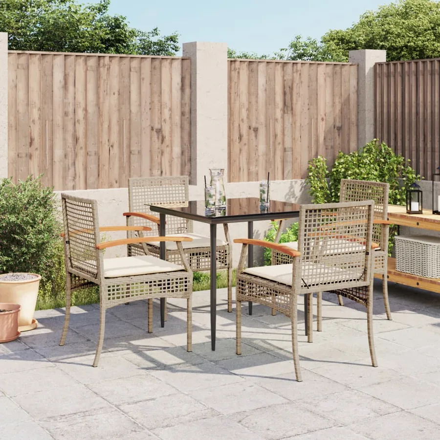 Ensemble à manger de jardin avec coussins 5pcs Beige poly rotin