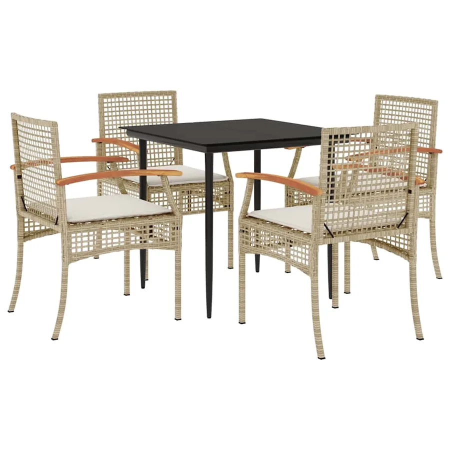 Ensemble à manger de jardin avec coussins 5pcs Beige poly rotin - 2