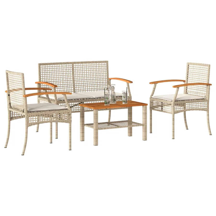 Salon de jardin avec coussins 4 pcs beige résine tressée