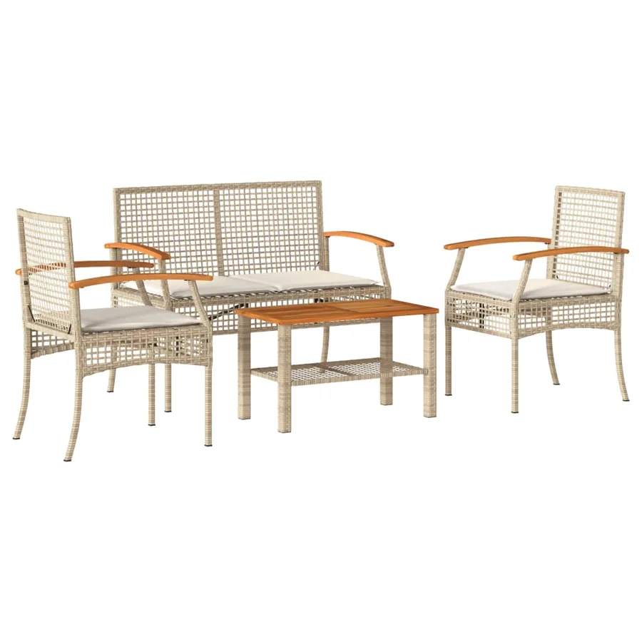 Salon de jardin avec coussins 4 pcs beige résine tressée - 2