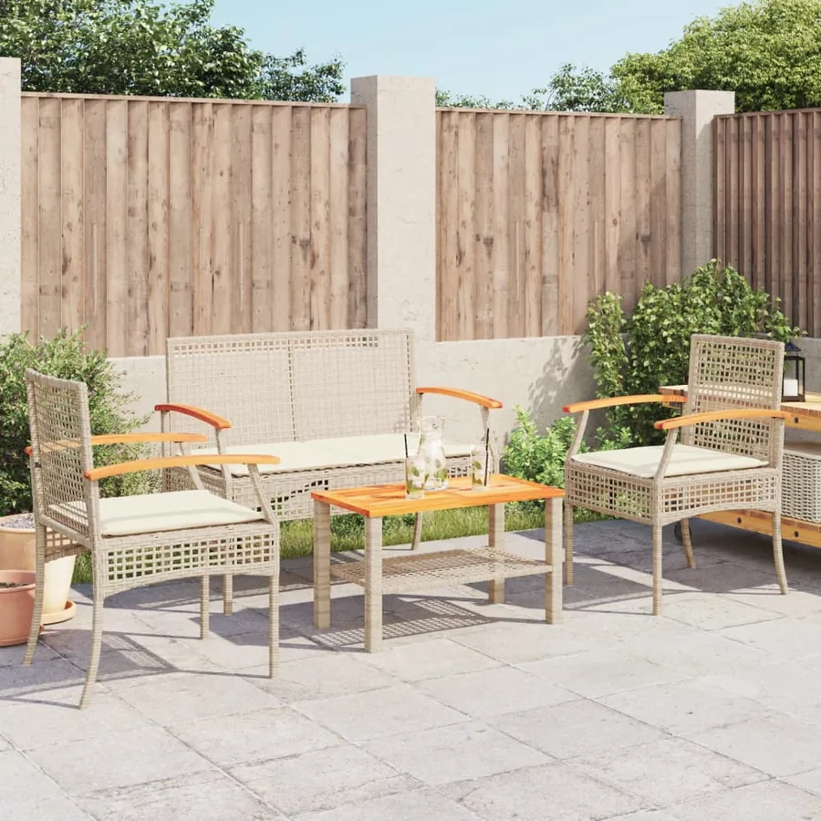 Salon de jardin avec coussins 4 pcs beige résine tressée - 3
