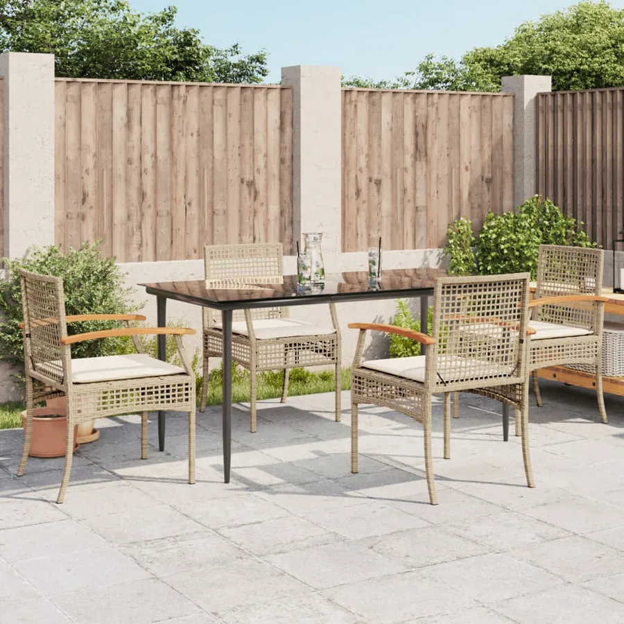 Ensemble à manger de jardin avec coussins 5pcs Beige poly rotin