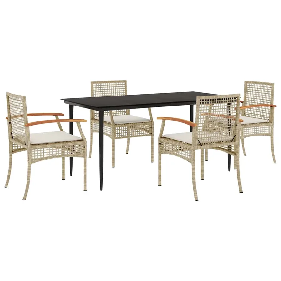 Ensemble à manger de jardin avec coussins 5pcs Beige poly rotin - 2