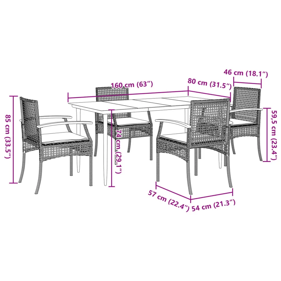 Ensemble à manger de jardin avec coussins 5pcs Beige poly rotin - 7