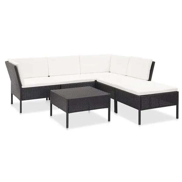 Salon de jardin 6 pcs avec coussins Résine tressée Noir