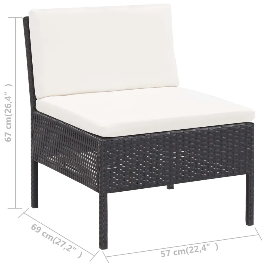 Salon de jardin 6 pcs avec coussins Résine tressée Noir - 17