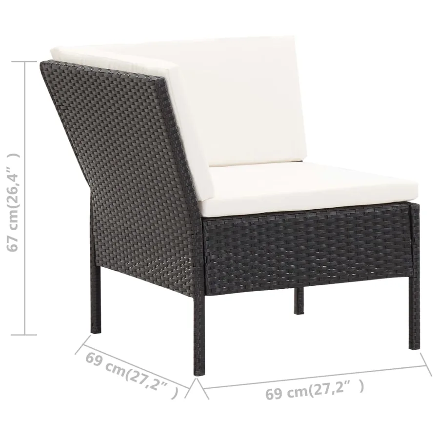 Salon de jardin 6 pcs avec coussins Résine tressée Noir - 19