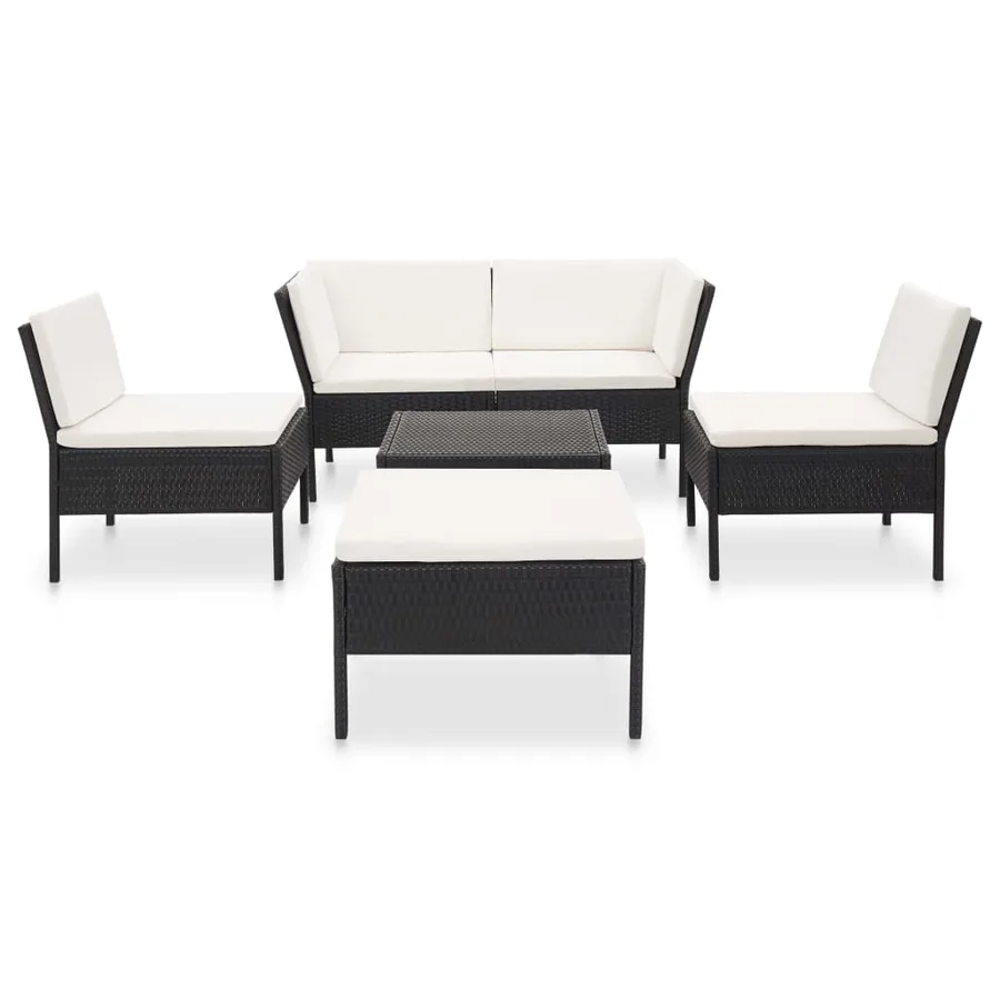 Salon de jardin 6 pcs avec coussins Résine tressée Noir - 2