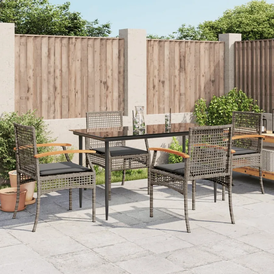 Ensemble à manger de jardin 5 pcs coussins gris résine tressée