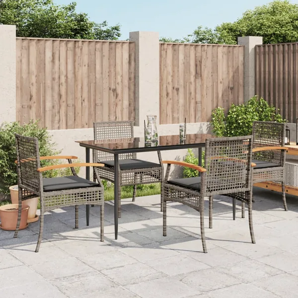 Ensemble à manger de jardin 5 pcs coussins gris résine tressée