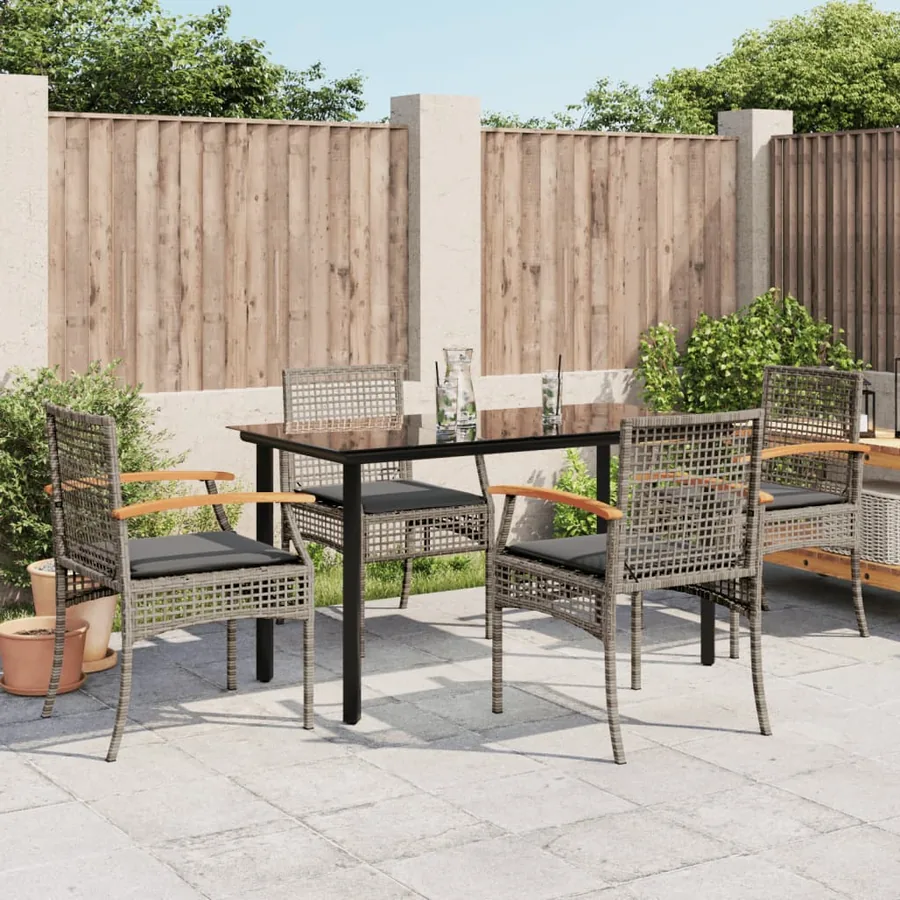 Ensemble à manger de jardin 5 pcs coussins gris résine tressée