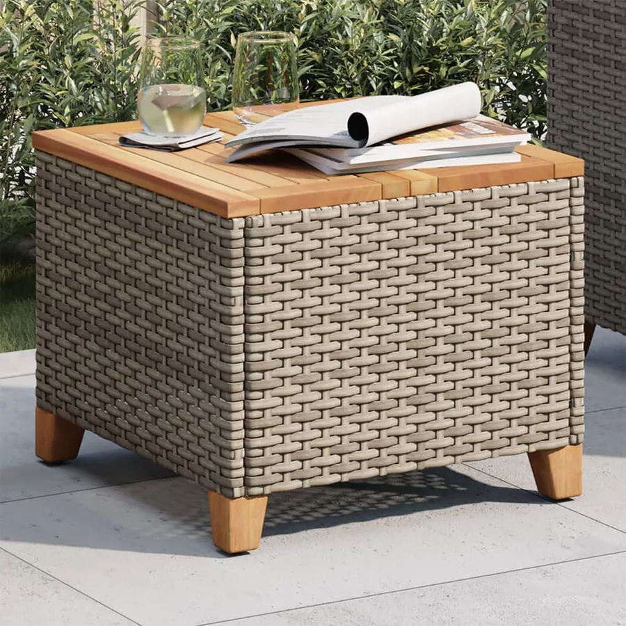 Table de jardin gris 45x45x37 cm résine tressée et bois acacia - 3