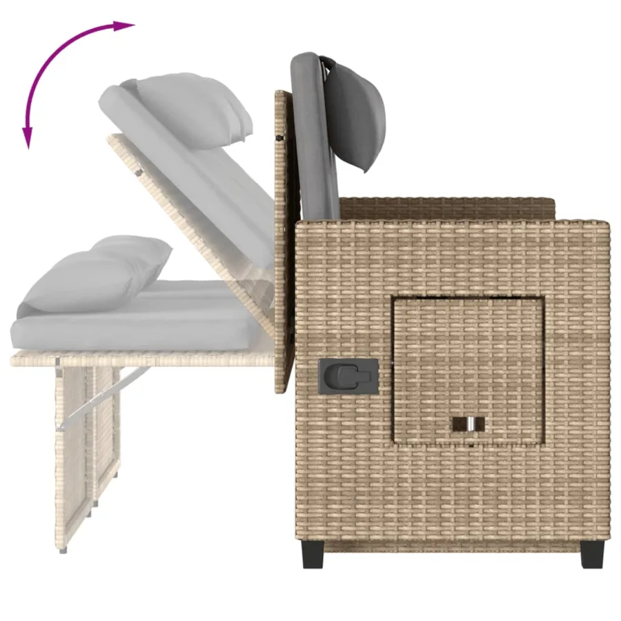 Banc inclinable de jardin avec coussins beige résine tressée - 10