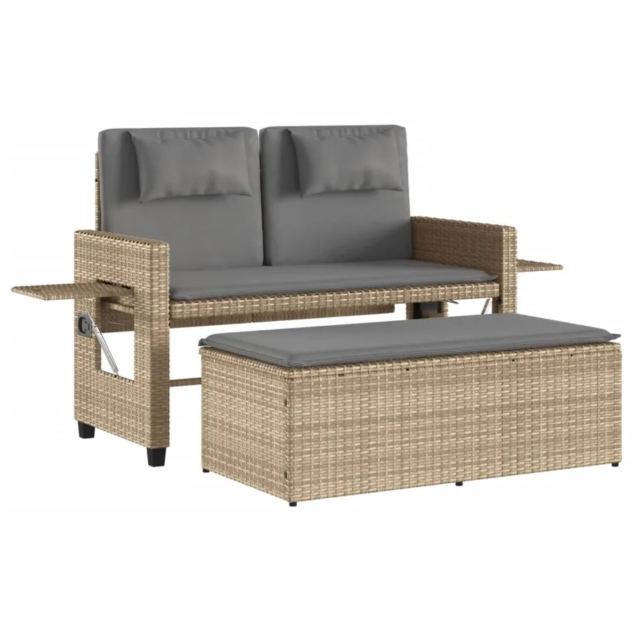 Banc inclinable de jardin avec coussins beige résine tressée - 2