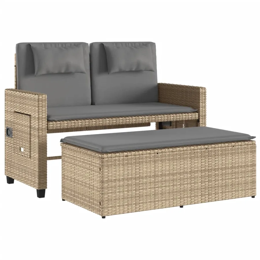 Banc inclinable de jardin avec coussins beige résine tressée - 5