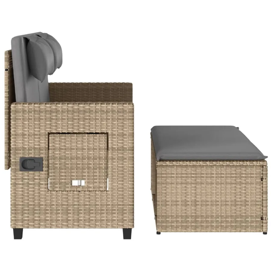 Banc inclinable de jardin avec coussins beige résine tressée - 7