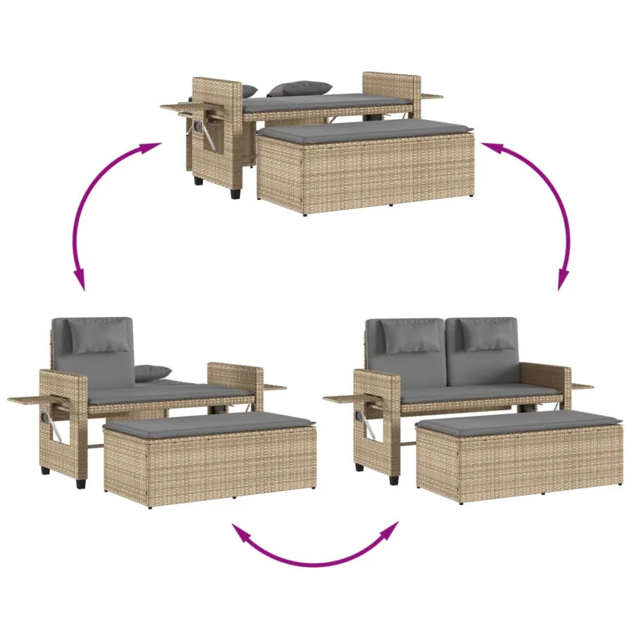 Banc inclinable de jardin avec coussins beige résine tressée - 9
