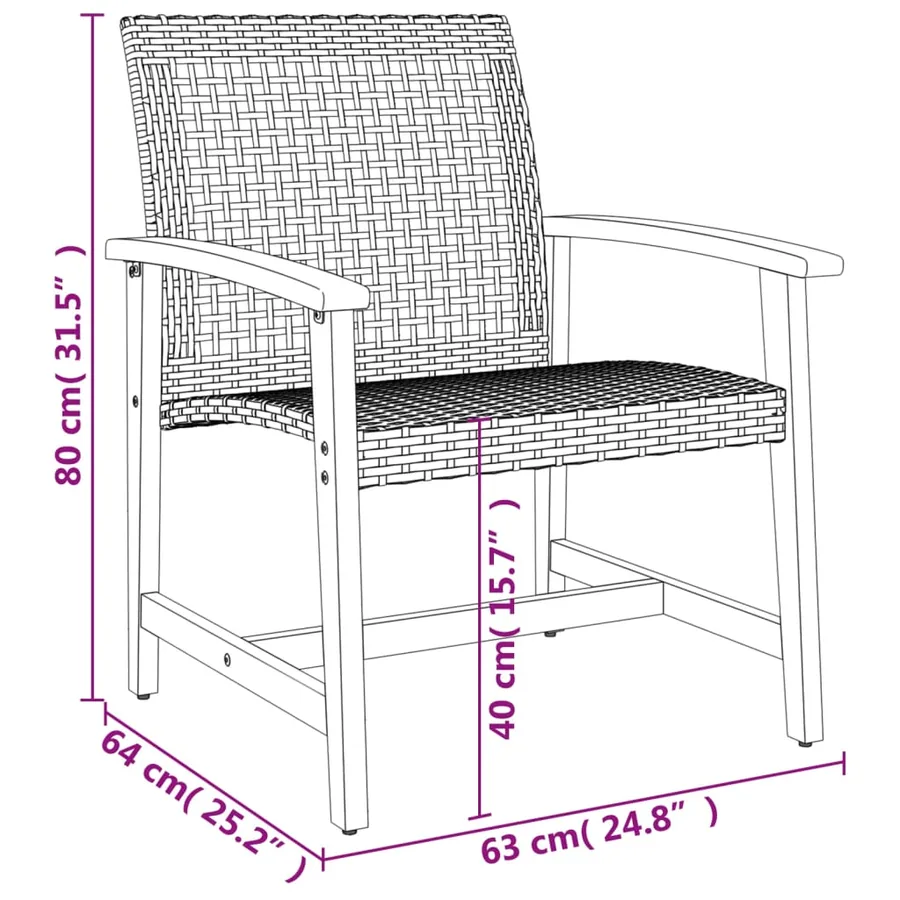 Chaises de jardin lot de 2 gris résine tressée et bois d’acacia - 9