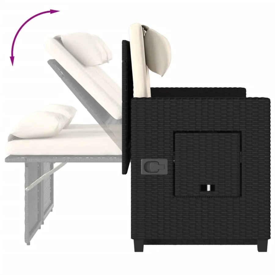 Banc inclinable de jardin avec coussins noir résine tressée - 10