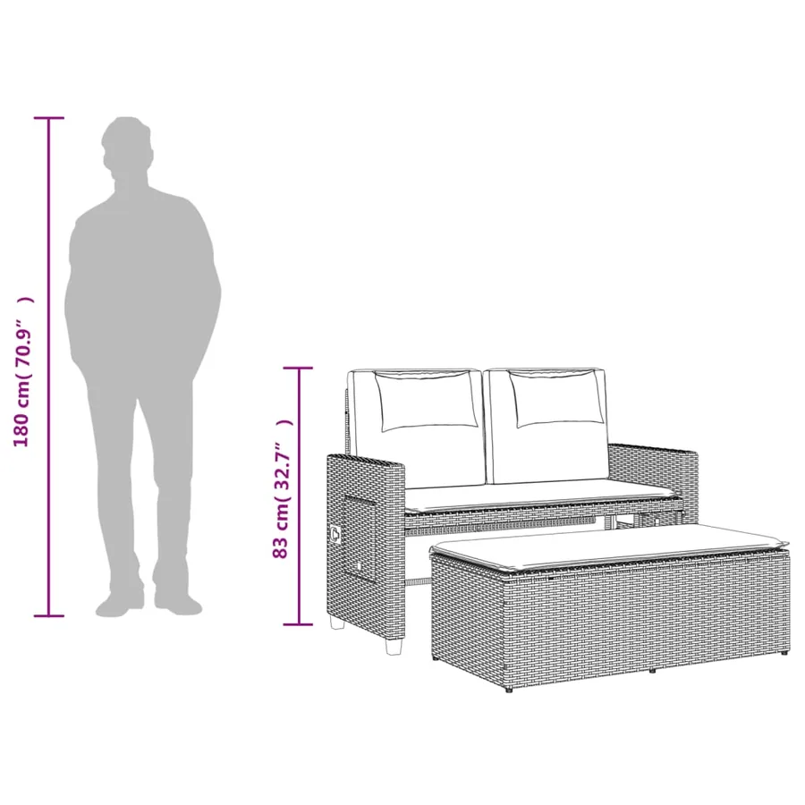 Banc inclinable de jardin avec coussins noir résine tressée - 14
