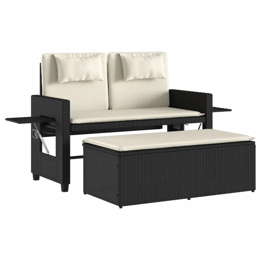Banc inclinable de jardin avec coussins noir résine tressée - 2