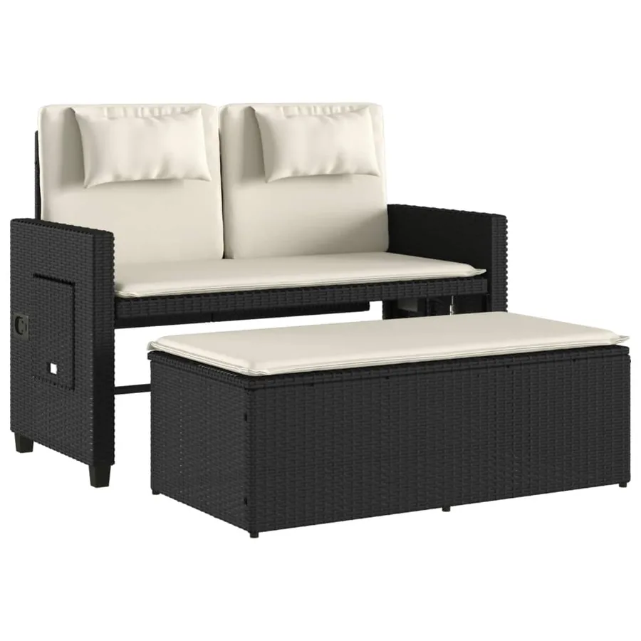 Banc inclinable de jardin avec coussins noir résine tressée - 5