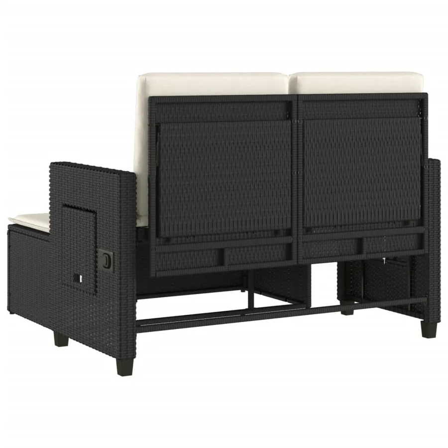 Banc inclinable de jardin avec coussins noir résine tressée - 8