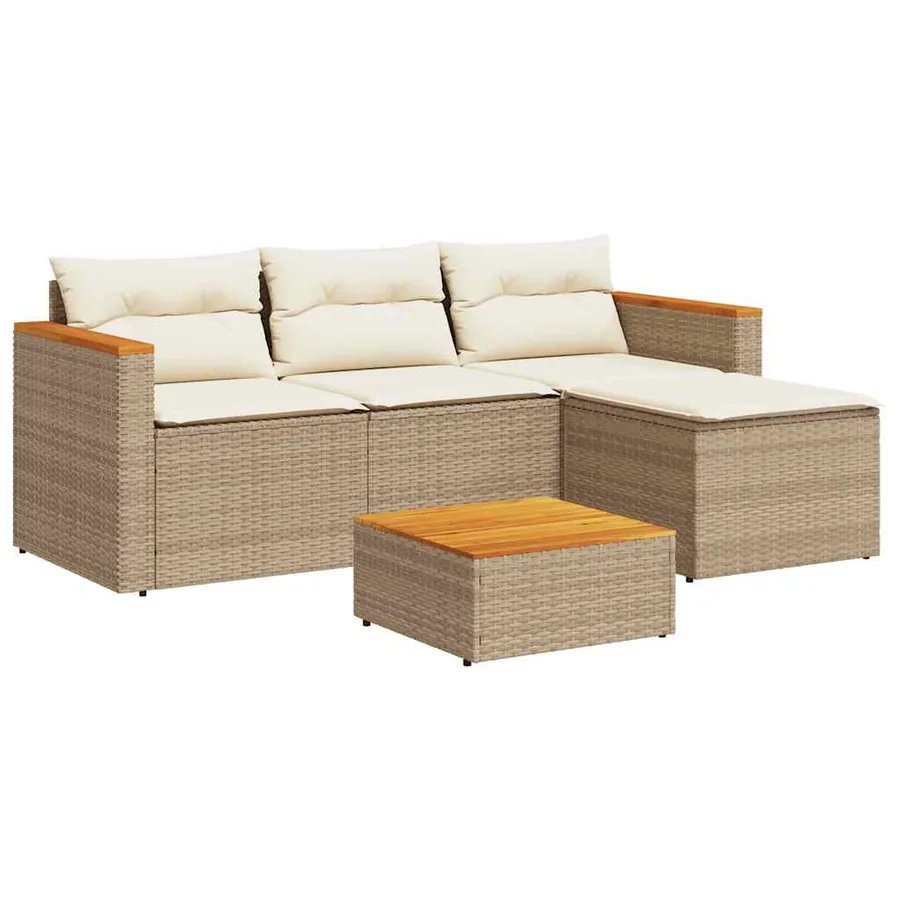 Salon de jardin avec coussins 3 pcs beige résine tressée - 2