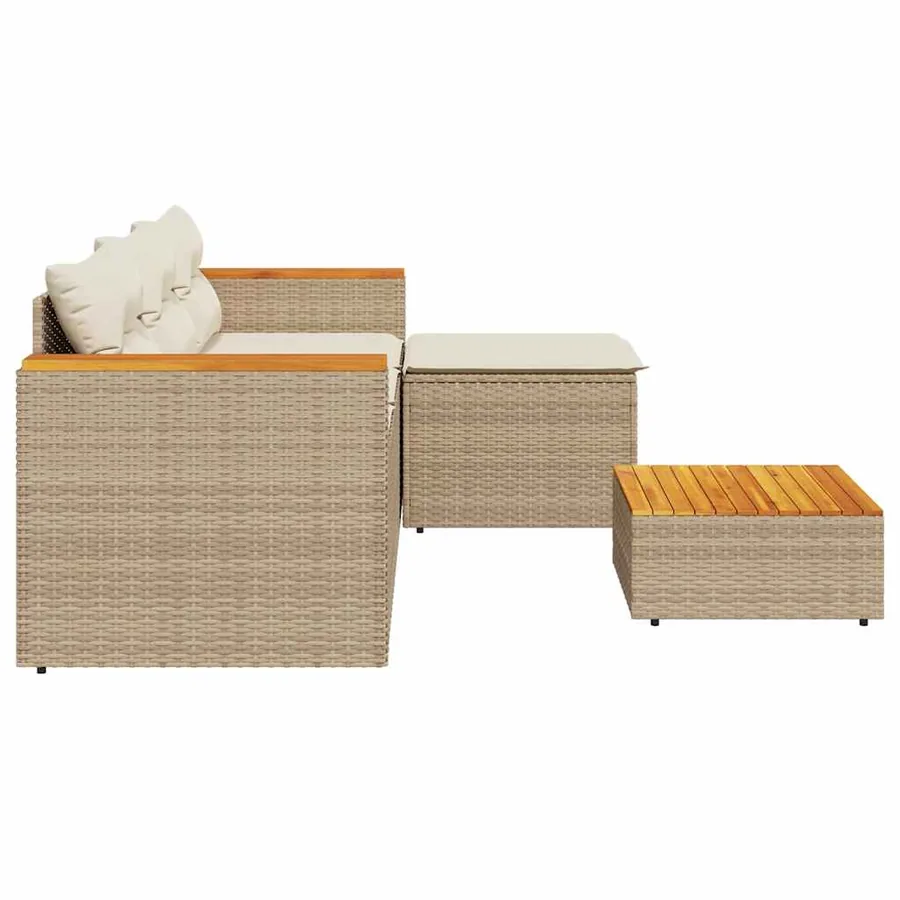 Salon de jardin avec coussins 3 pcs beige résine tressée - 3