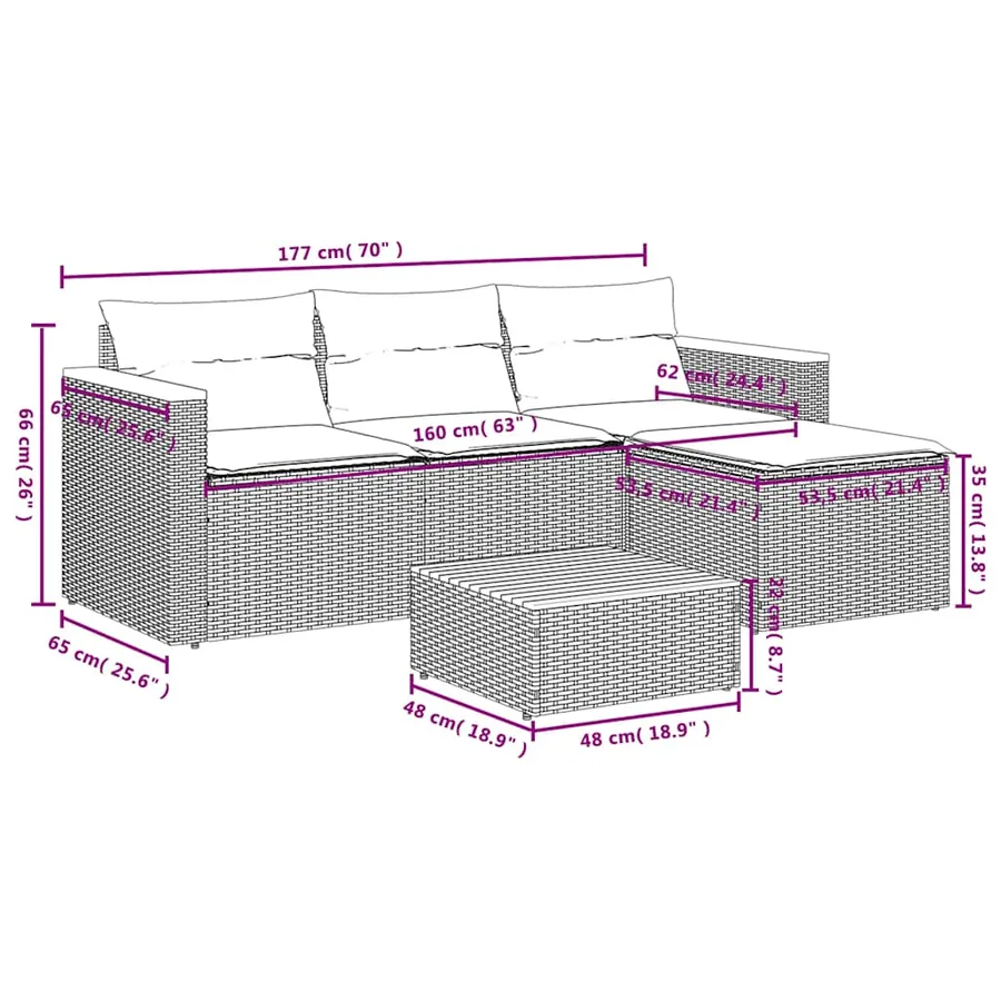 Salon de jardin avec coussins 3 pcs beige résine tressée - 8