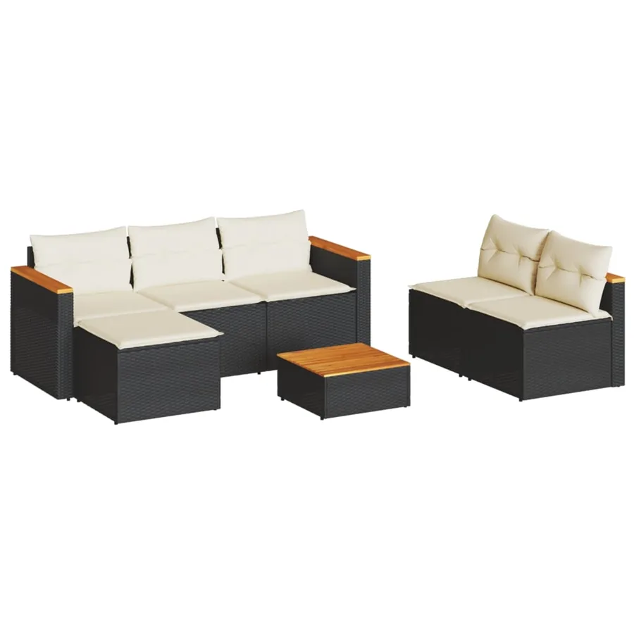 Salon de jardin 5 pcs avec coussins noir résine tressée acacia - 2