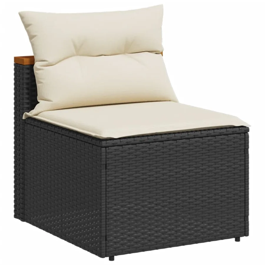 Salon de jardin 5 pcs avec coussins noir résine tressée acacia - 4