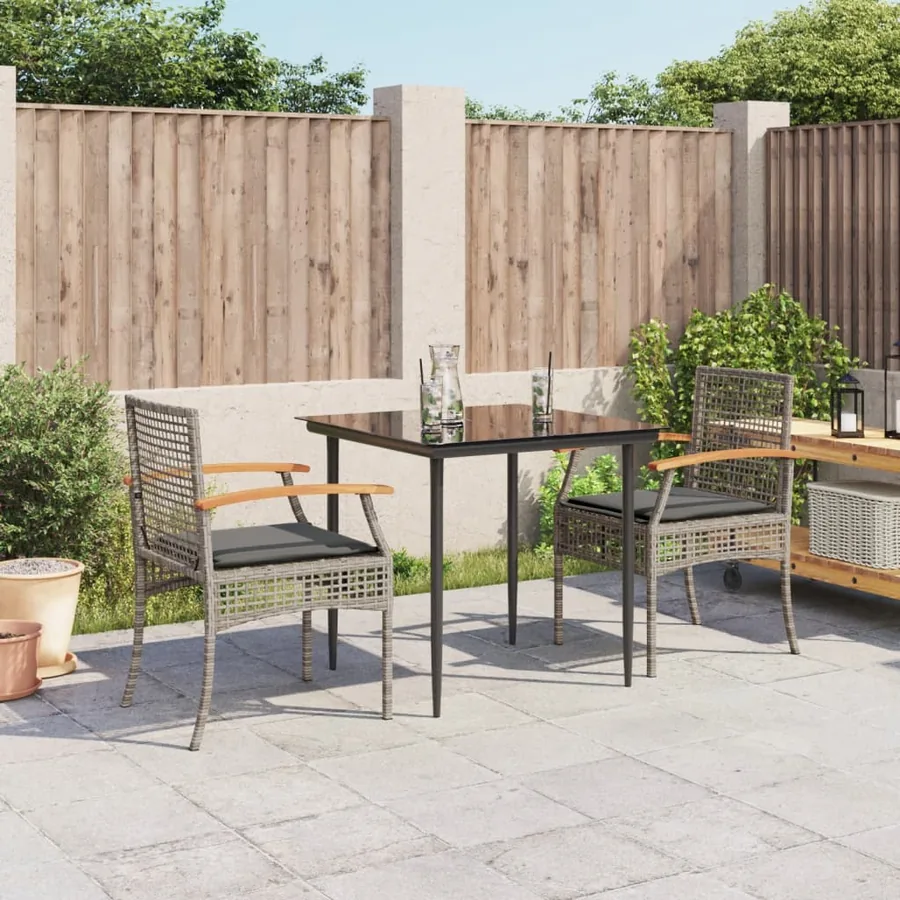 Ensemble à manger de jardin 3 pcs coussins gris résine tressée