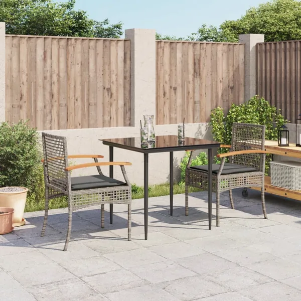 Ensemble à manger de jardin 3 pcs coussins gris résine tressée
