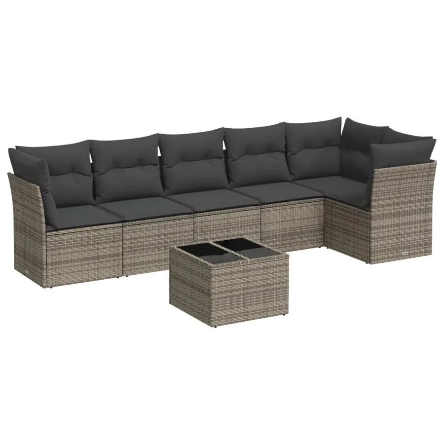 Salon de jardin avec coussins 7 pcs gris résine tressée - 2