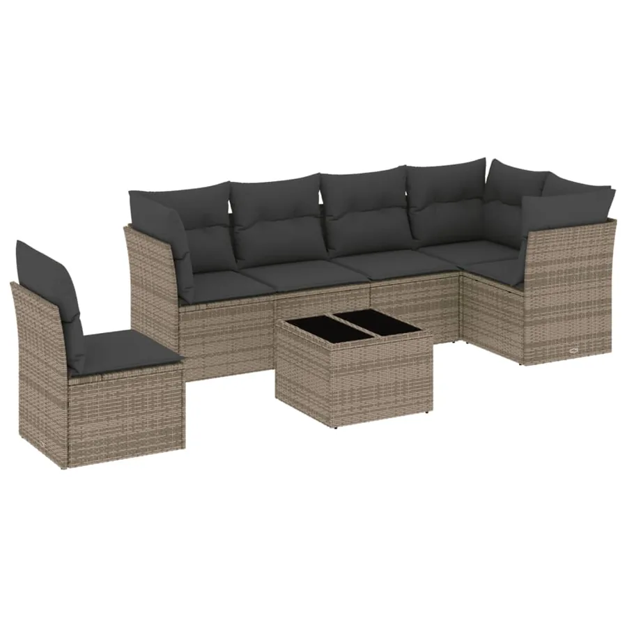 Salon de jardin avec coussins 7 pcs gris résine tressée - 2