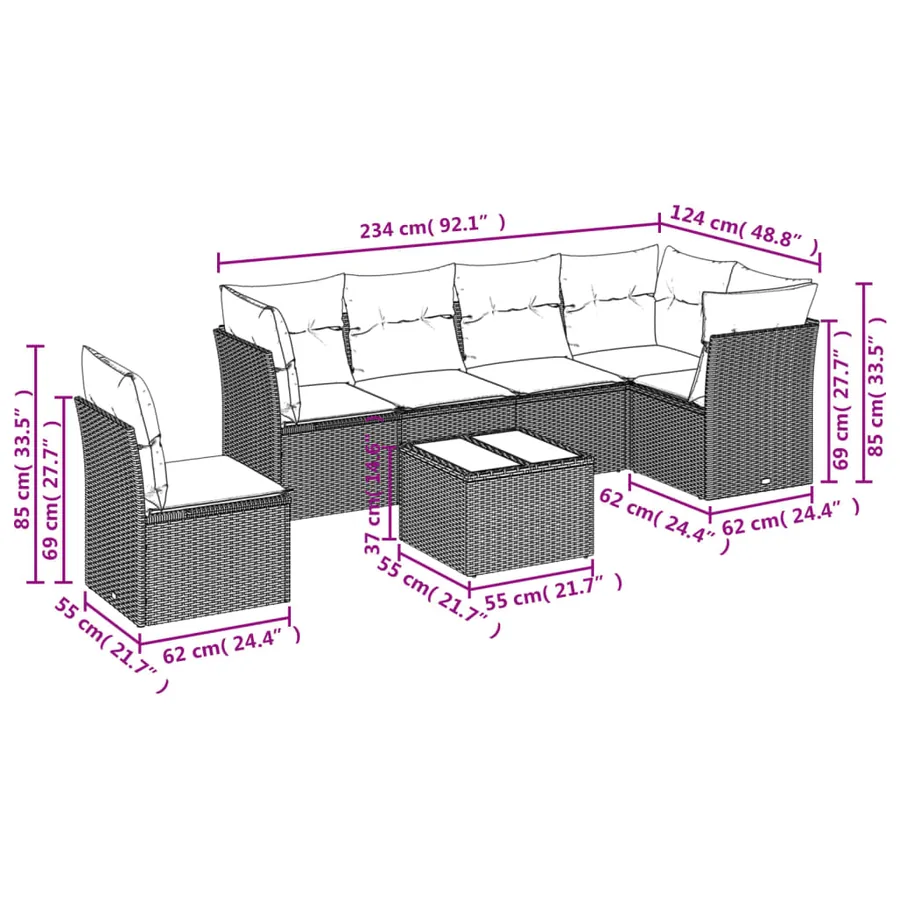 Salon de jardin avec coussins 7 pcs gris résine tressée - 3