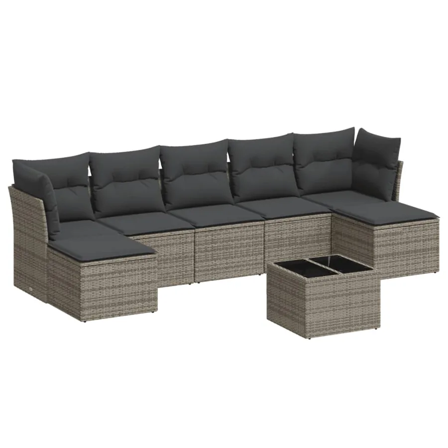 Salon de jardin 8 pcs avec coussins gris résine tressée - 2