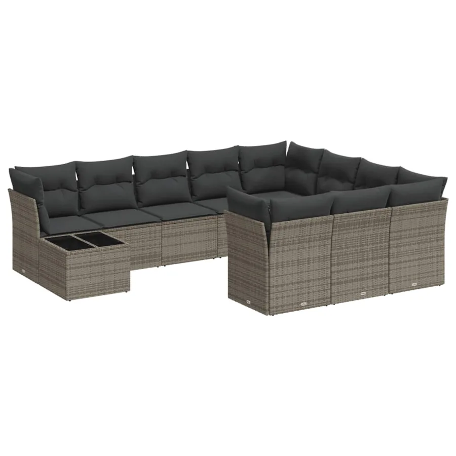 Salon de jardin 11 pcs avec coussins gris résine tressée - 2