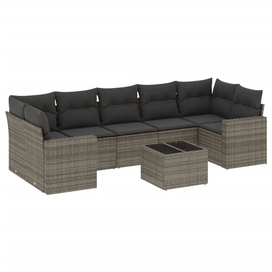 Salon de jardin 8 pcs avec coussins gris résine tressée - 2
