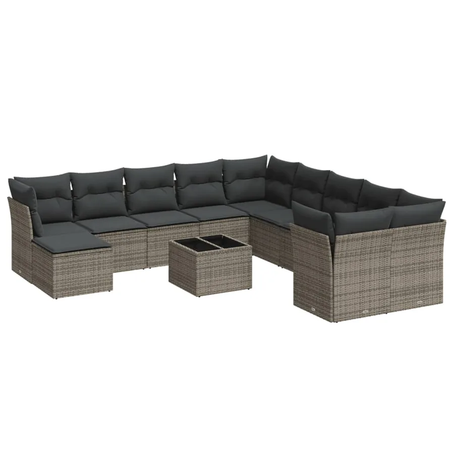 Salon de jardin avec coussins 12 pcs gris résine tressée - 2