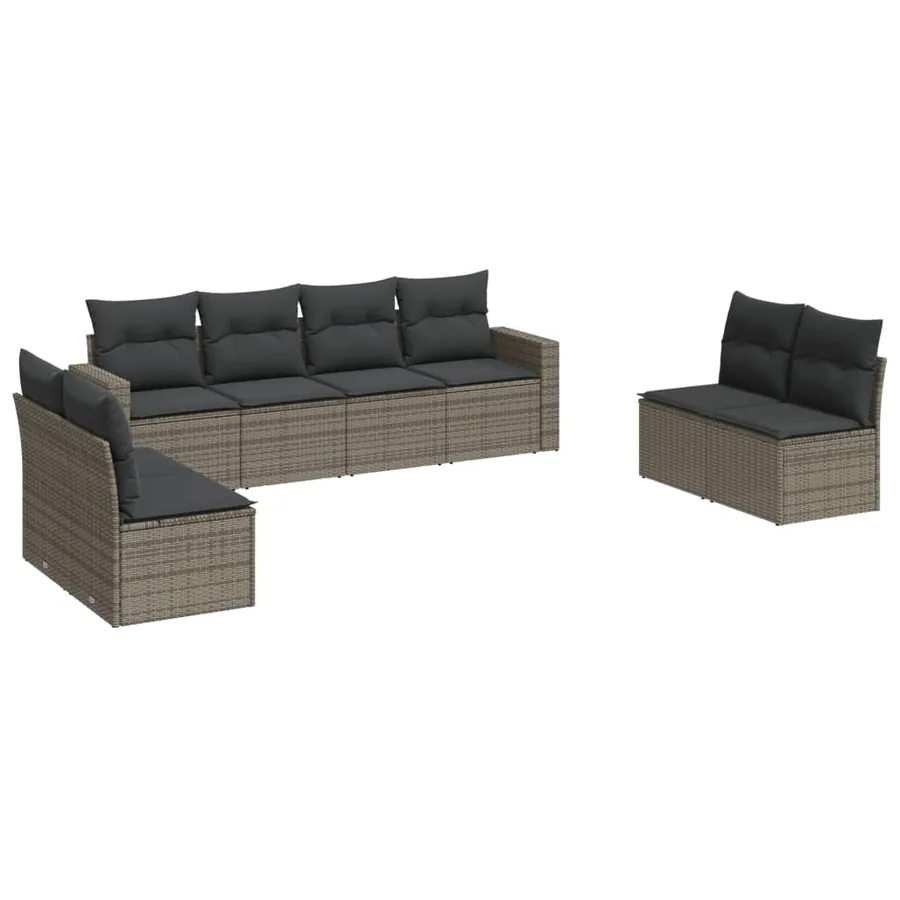 Salon de jardin 8 pcs avec coussins gris résine tressée - 2