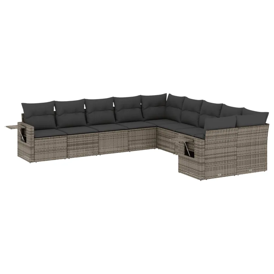 Salon de jardin avec coussins 10 pcs gris résine tressée - 2