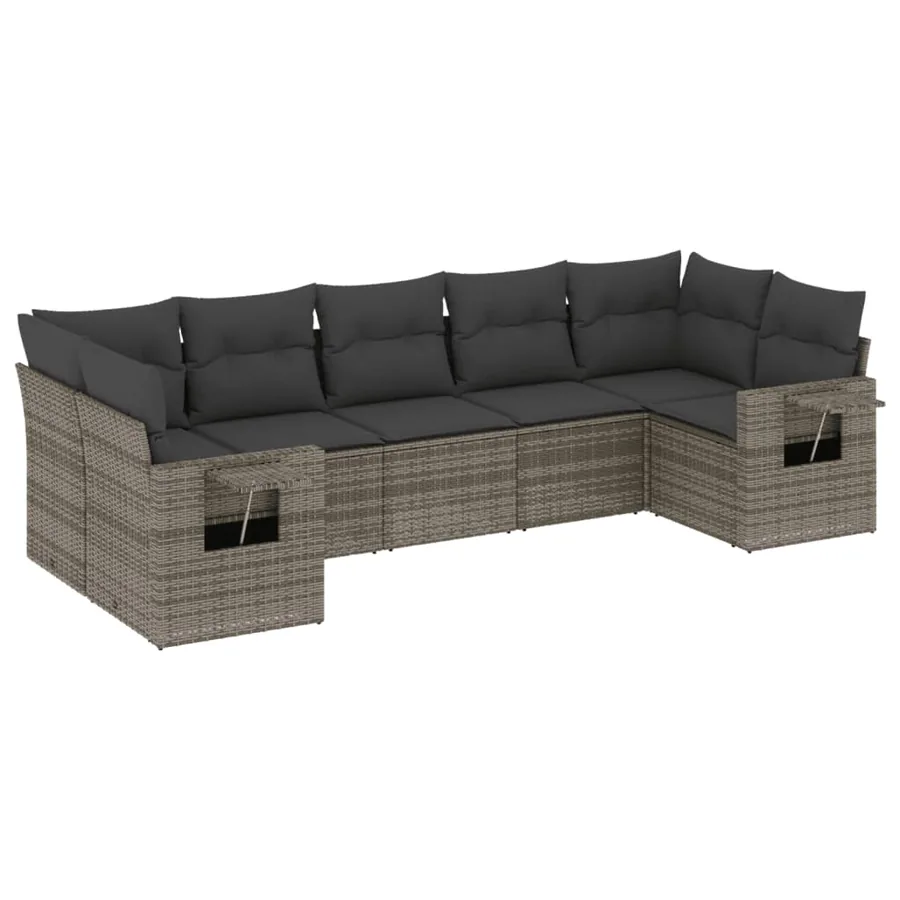 Salon de jardin avec coussins 7 pcs gris résine tressée - 2