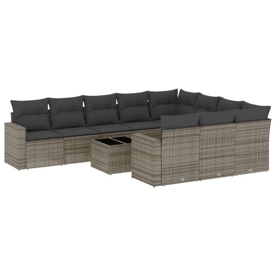 Salon de jardin 11 pcs avec coussins gris résine tressée - 2
