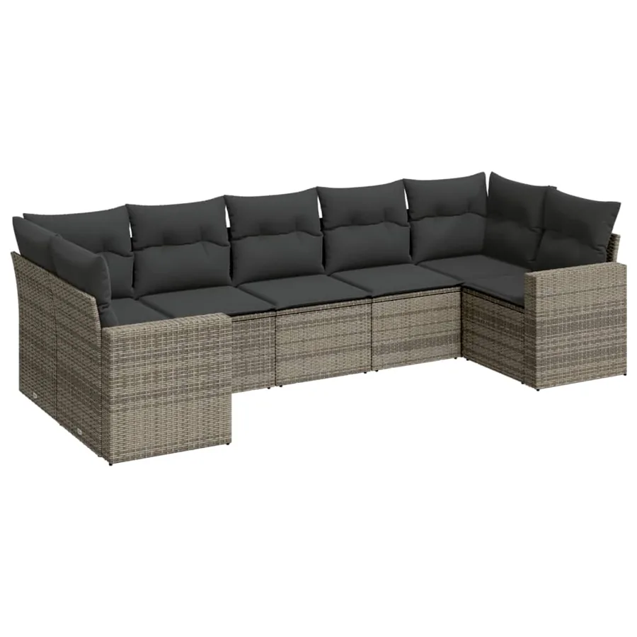 Salon de jardin avec coussins 7 pcs gris résine tressée - 2