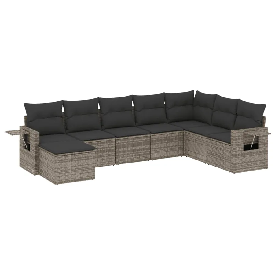 Salon de jardin 8 pcs avec coussins gris résine tressée - 2