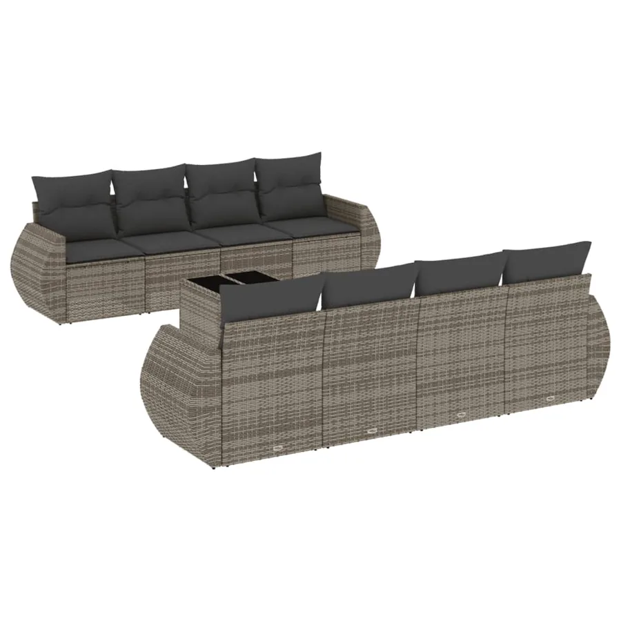 Salon de jardin 9 pcs avec coussins gris résine tressée - 2