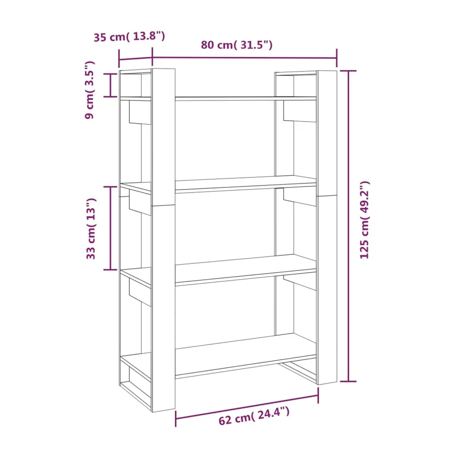 Bibliothèque/Cloison Marron miel 80x35x125 cm Bois massif - 8