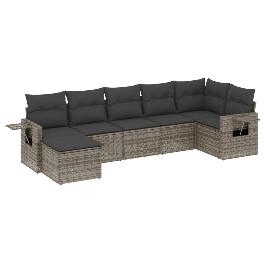 Salon de jardin avec coussins 7 pcs gris résine tressée - 2
